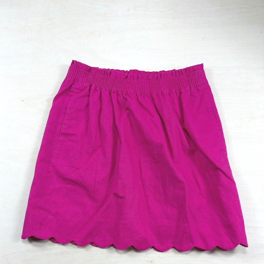 J.Crew Pink Linen Scalloped Hem Mini Skirt Elastic Waist Size 6